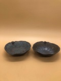 Pair Japanese Metal Leaf Bowls
