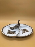 Three Section Silver Peacock Dish