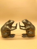 Pair Brass Frog Bookends