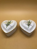 Pair Spode Porcelain Heart Shaped Trinket Boxes