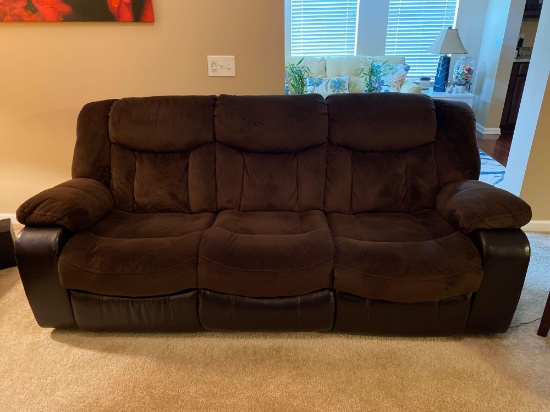 Leather & Cloth Dual Recliner Sofa