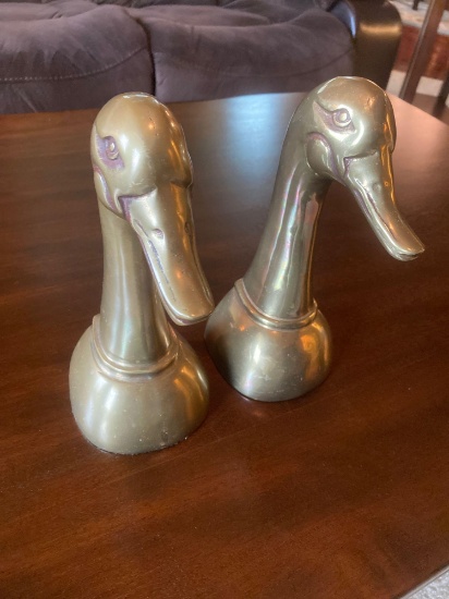 Set of brass duck head bookends