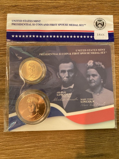 US Mint Presidential Dollar and First Spouse Medal set - Lincoln 16th