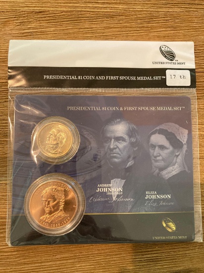 US Mint Presidential Dollar and First Spouse Medal set - Johnson 17th