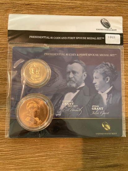 US Mint Presidential Dollar and First Spouse Medal set - Grant 18th