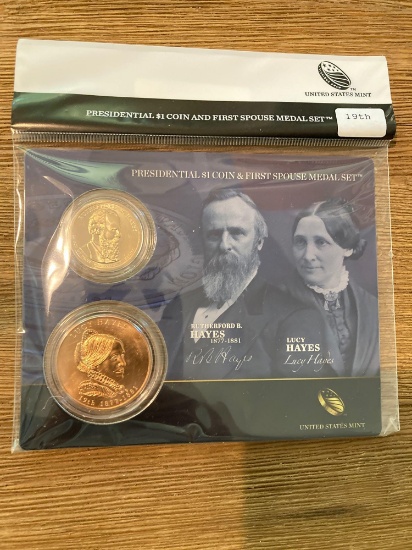 US Mint Presidential Dollar and First Spouse Medal set - Hayes 19th