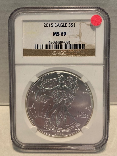 Set of 2 Sequential 2015 Silver Eagle NGC - MS69