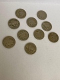 Lot of 10 Buffalo Nickels Date Unknown