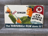 Texaco Furfural'd Film Motor Oil Porcelain Sign