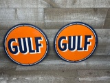 Pair of Gulf Porcelain Round Signs