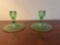 Vaseline Green Glass Candlesticks Pair
