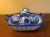 Asian Ceramic Basket with Ceramic Balls