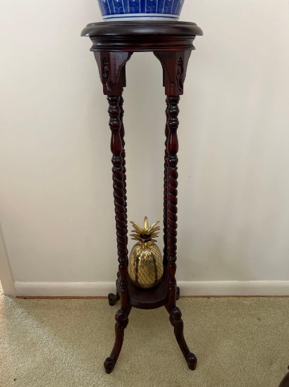 Antique Plant Stand with Brass Pineapple