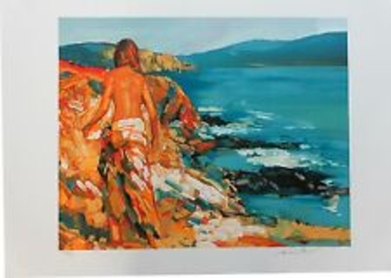 Nicola Simbari "St. Kitts" Strolling on Sandy beach Pencil Signed/# Lithograph