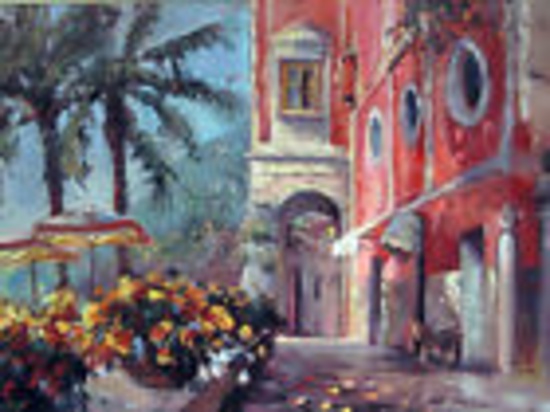 Steven Quartly "Palazzo Sasso" HS Stretched Embellished Canvas Cafe Scene