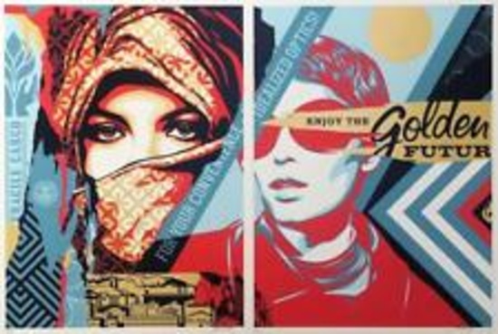Shepard Fairey, GOLDEN FUTURE FOR SOME, Screen print Hand signed/numbered ed.450