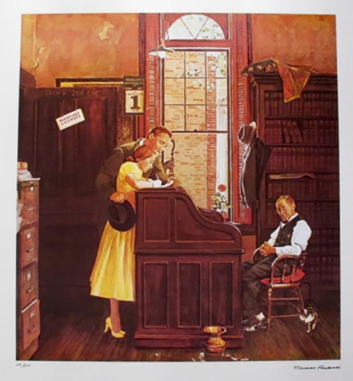 Norman Rockwell Faxs. Signed L/E Lithograph "MARRIAGE