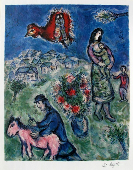Marc Chagall "Sur La Route De Village" Ltd. Ed. Litho. Facsimile Signed Pencil #