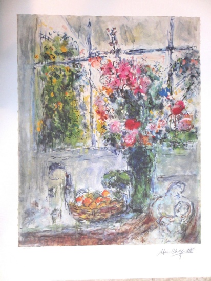 Marc Chagall STILL LIFE WITH FLOWERS LE Lithograph Facsimile Sign. floral art