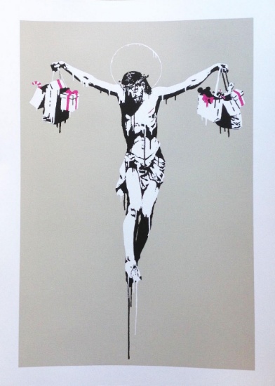 BANKSY - Christ with bags - LIMITED EDITION OF 500 SILK