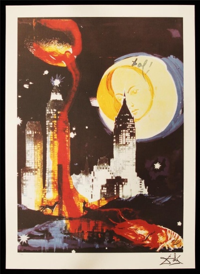 Salvadore Dali "Manhattan Skyline" 22"x 30" Facsimile Signed/Pencil # NYC Views