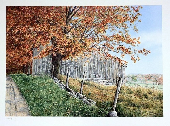 Helen Rundell Plate S/# Litho "Round The Bend" fall scenery country image