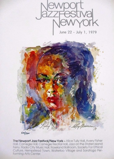 Leroy Neiman LE Numbered offset lithograph "Newport Jazz Festival NY" Billie Holiday Art
