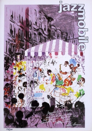 Leroy Neiman Numbered offset lithograph "Jazzmobile" Summer Musical Concert Harlem Art