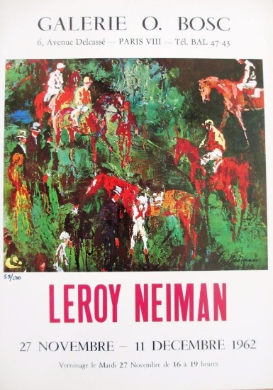Leroy Neiman LE Numbered offset lithograph "Galerie O. Bosc" French Ad Paris Horses Art