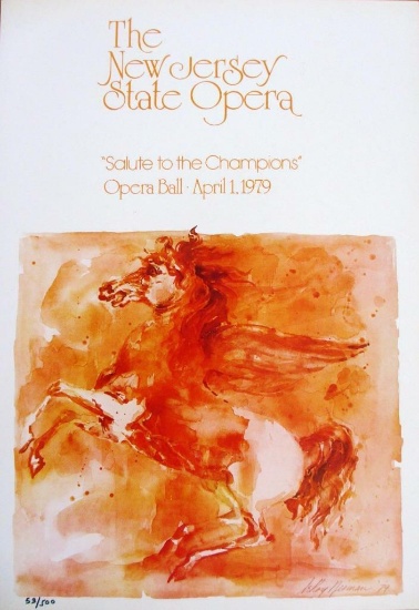 Leroy Neiman LE Numbered offset lithograph "NJ State Opera" Pegasus Mythology Horse Art