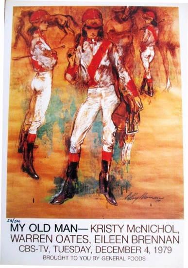 Leroy Neiman Numbered offset lithograph "My Old Man" Horses Women Jockey Red White Art