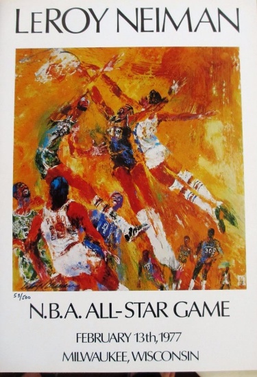 Leroy Neiman LE #d offset lithograph "NBA All-Star Game" Dr J Kareem Reed Basketball Art