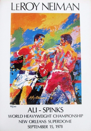 Leroy Neiman Numbered offset lithograph "Ali - Spinks" Muhammad, Leon Heavyweight Boxing