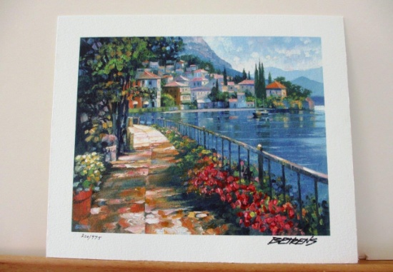 Howard Behrens "Sunlit Stroll" The Sea View Hand Embellished HS# Giclee Paper