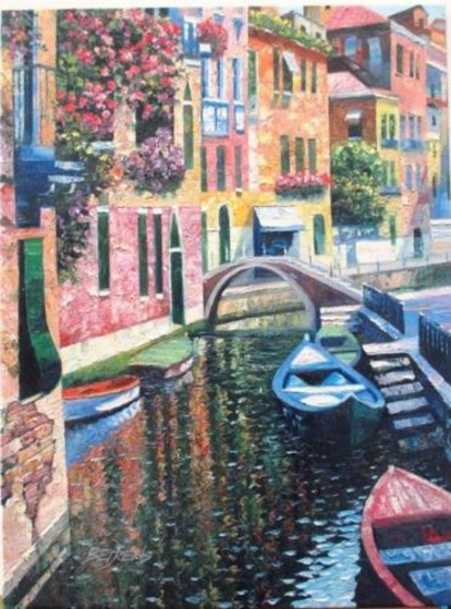 Howard Behrens "Romantic Canal" Heavily EmbellISHED