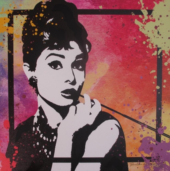 Paulina Del Mar Audrey Hepburn Hand Embellished Giclee on Canvas H/S Numbered