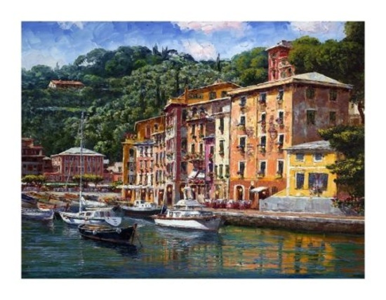 SAM PARK "Dockside at Portofino" Waterfront Nautical Hand S/# Embellished COA