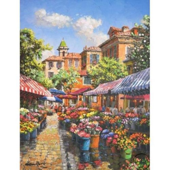 SAM PARK "Nice Flower Market" Floral Street scene 24x18 Hand Signed# Giclee PCOA