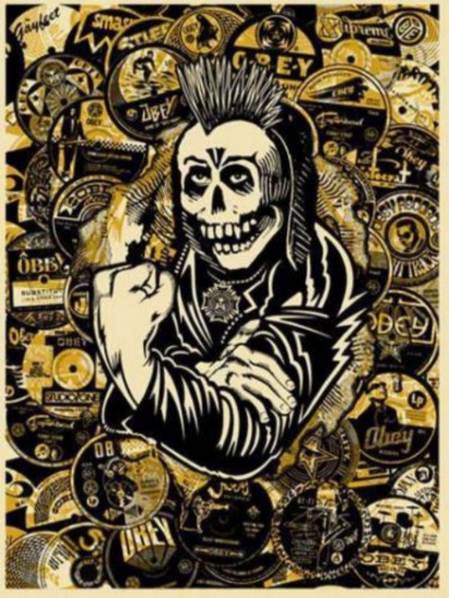 Shepard Fairey, PSYCHO POSSE GOLD 2007 Screen print Hand signed/numbered ed.200