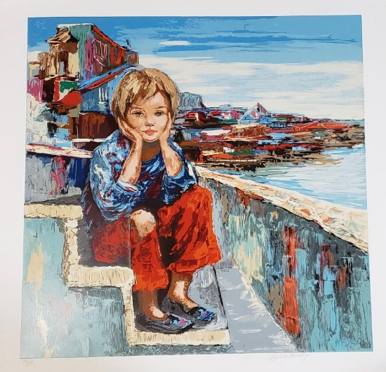 Girl by the Sea by Hilda Rindom serigraph signed/#