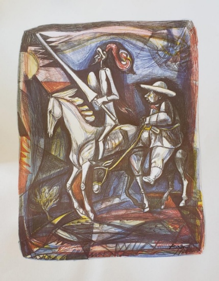 Irving Amen, Don Quixote, Lithograph on paper signed in