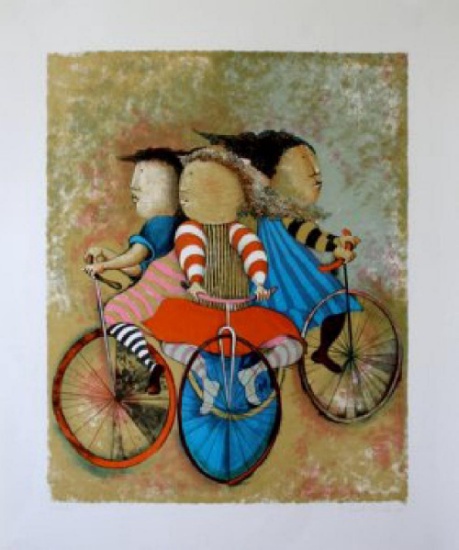 Boulanger HS/N Lithograph Three Bicycle