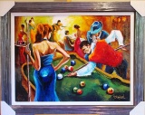 Yana Rafael original acrylic canvas Pool hall players