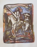 Irving Amen, Don Quixote, Lithograph on paper signed in