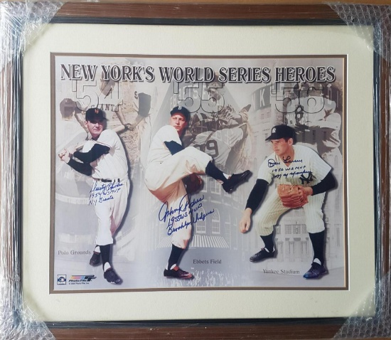 New York World Series Heroes Signed 11x14 photo framed