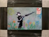 Framed Banksy Crayon Shooter Offset Lithograph