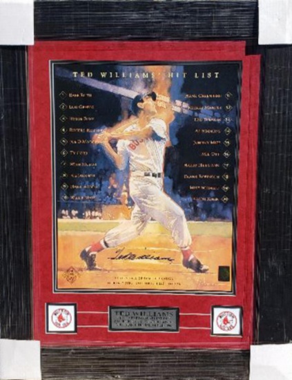Ted Williams, "Hitlist 1995" Hand Signed Offset Lithograph, Green Diamond COA, framed