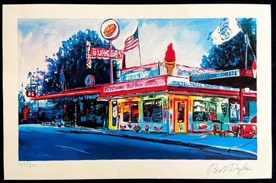 BOB DYLAN 'BURGER JOINT, ROUTE 66' LIMITED EDITION LITHOGRAPH