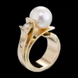 925 Sterling Silver Gold palted Pearl Ring