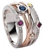 925 sterling silver lady cross two color gem ring